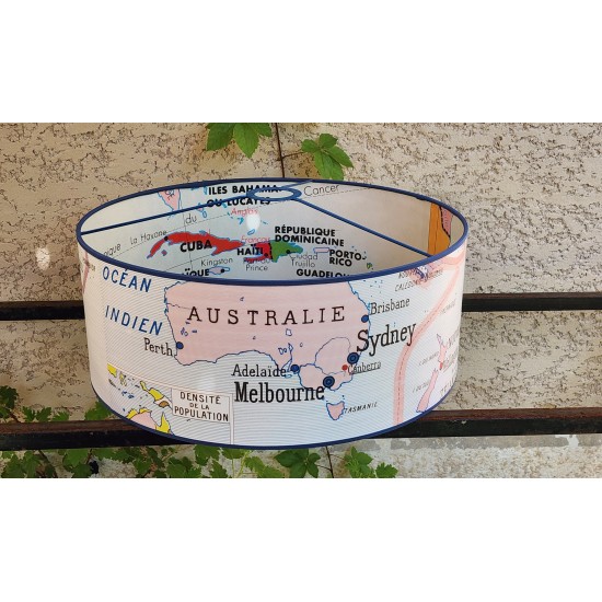 SUSPENSION  ABAT JOUR CARTE GEOGRAPHIE AFFICHE SCOLAIRE VINTAGE AUTOUR DU MONDE -  AUSTRALIE