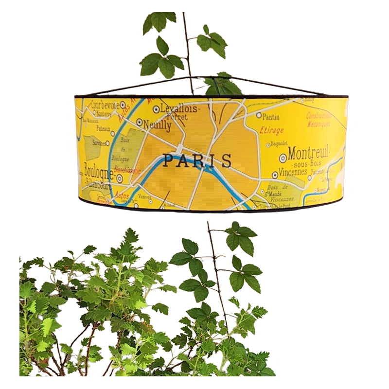 SUSPENSION LAMPE CARTE GEOGRAPHIE VINTAGE  Paris JAUNE - motif affiche scolaire