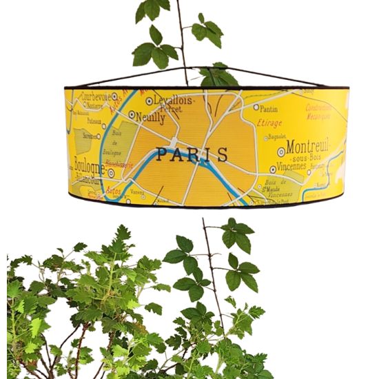 SUSPENSION LAMPE CARTE GEOGRAPHIE VINTAGE  Paris JAUNE - motif affiche scolaire
