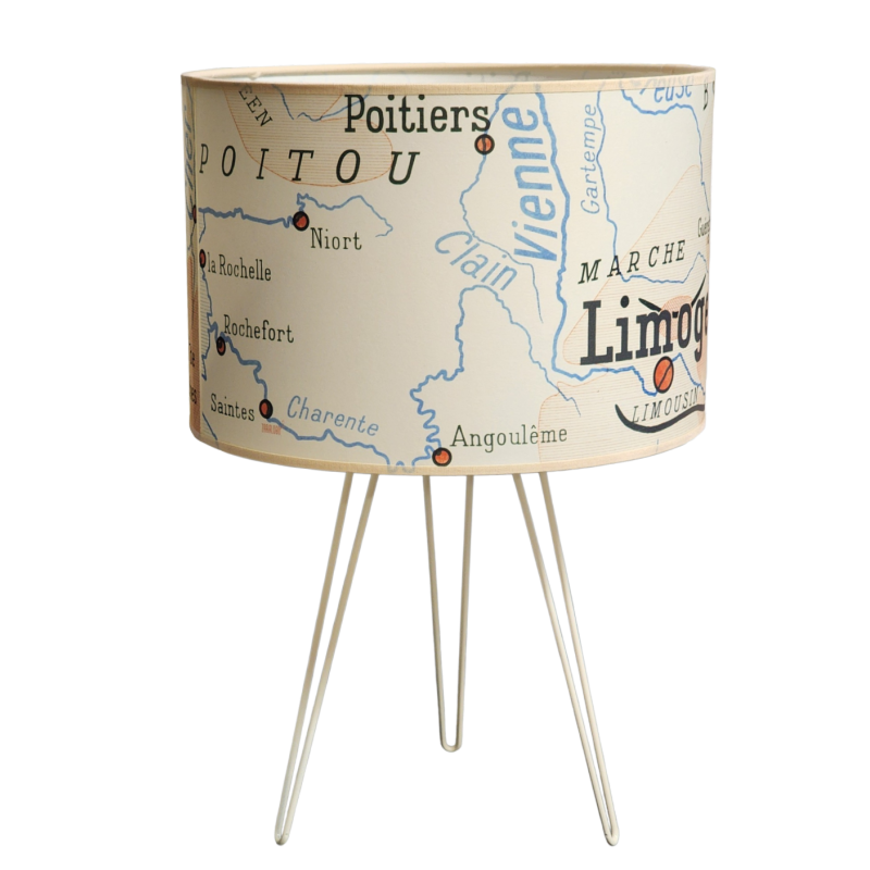 LAMPE Abat jour limousin poitou région affiche de géographie ancienne