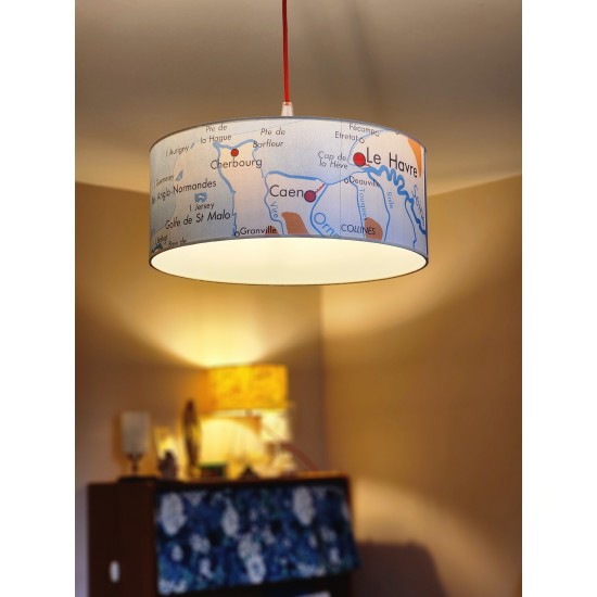 suspension Abat jour COLLINES DE NORMANDIE motif affiche scolaire