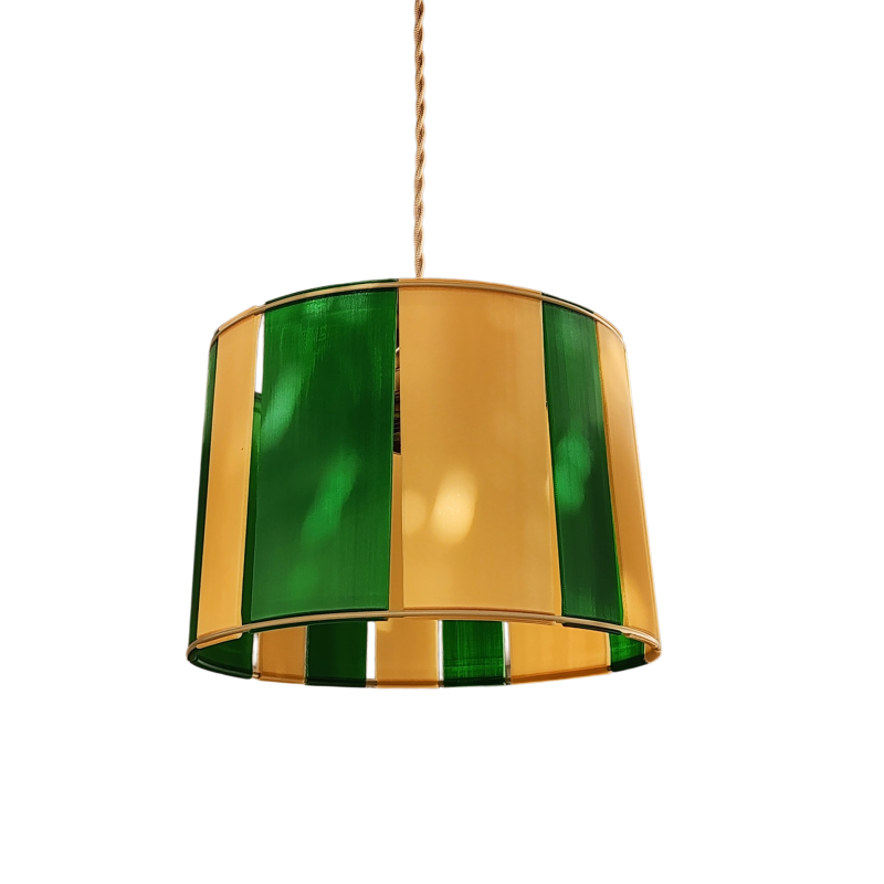 LAMPE JAUNE DORE ET VERT STRIPE Ø24cm MATERIAUX RECYCLES IMPRESSION 3D