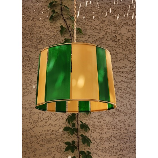LAMPE JAUNE DORE ET VERT STRIPE Ø24cm MATERIAUX RECYCLES IMPRESSION 3D