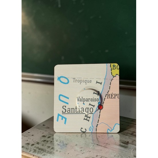 VALPARAISO upcycling magnet badge et miroir ancienne carte geographie