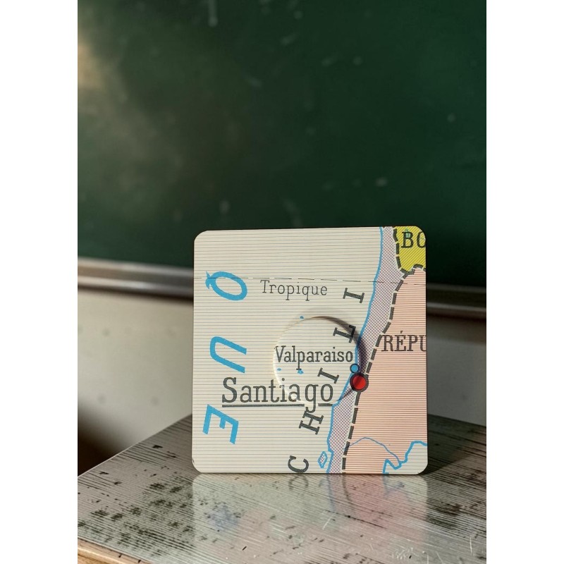 VALPARAISO upcycling magnet badge et miroir ancienne carte geographie