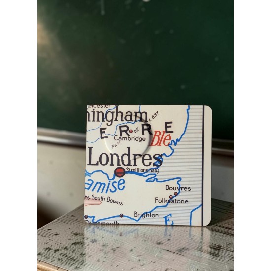 LONDRES upcycling magnet badge et miroir ancienne carte geographie