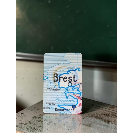 upcycling magnet badge et miroir ancienne carte geographie de Brest