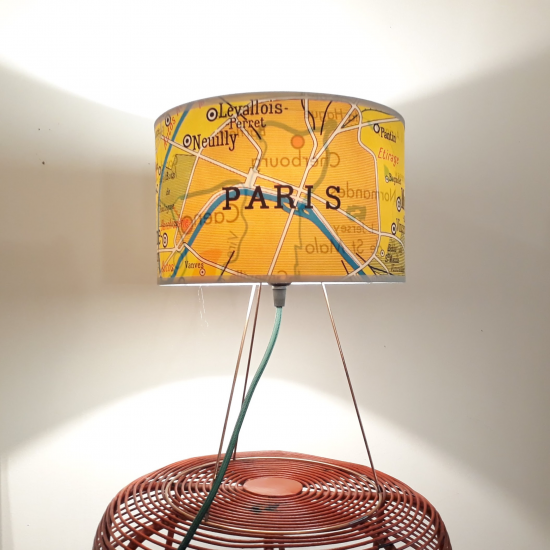 ABAT JOUR LAMPE CARTE GEOGRAPHIE VINTAGE  Paris JAUNE - motif affiche scolaire