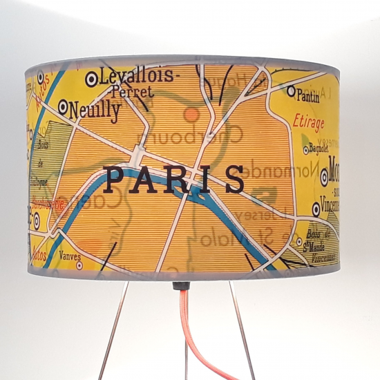 ABAT JOUR LAMPE CARTE GEOGRAPHIE VINTAGE  Paris JAUNE - motif affiche scolaire